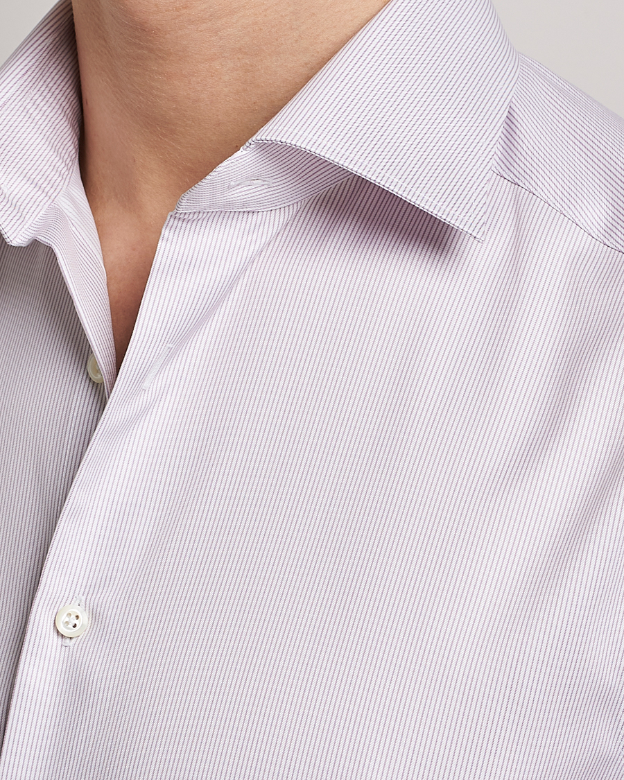 Heren | Overhemden | Stenströms | Slimline Cut Away Thin Stripe Shirt Purple