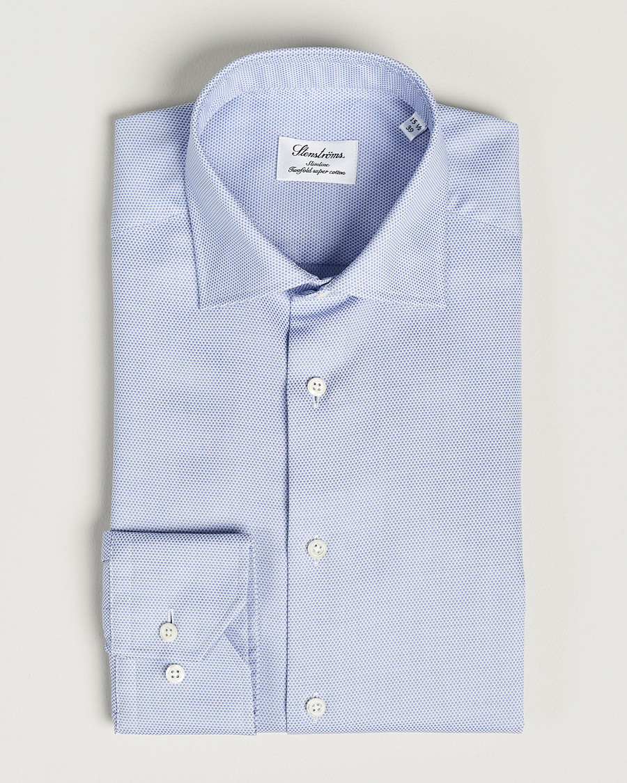 Heren | Overhemden | Stenströms | Slimline Cut Away Woven Structure Shirt Blue
