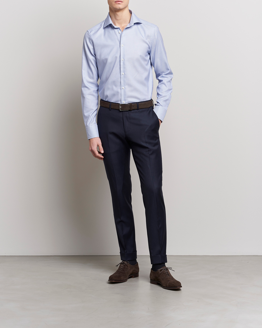 Heren | Overhemden | Stenströms | Slimline Cut Away Woven Structure Shirt Blue
