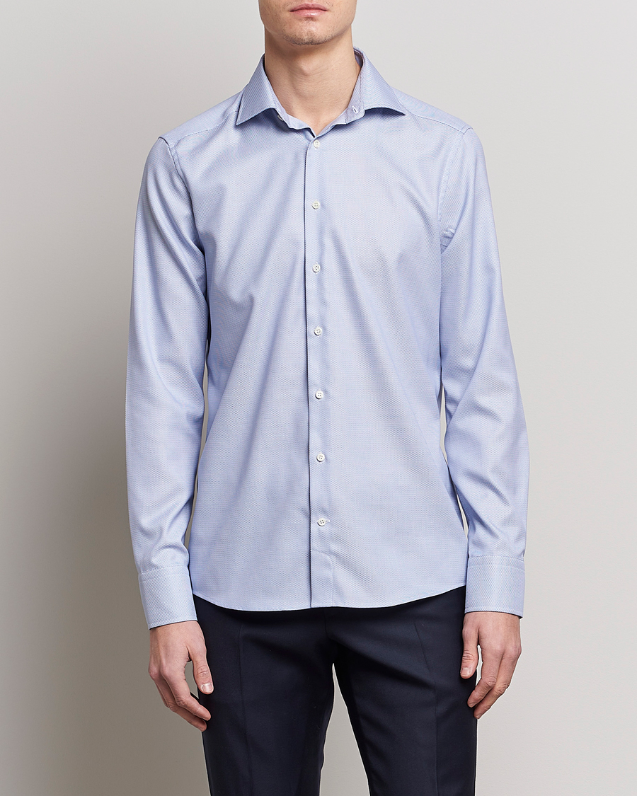 Heren | Overhemden | Stenströms | Slimline Cut Away Woven Structure Shirt Blue