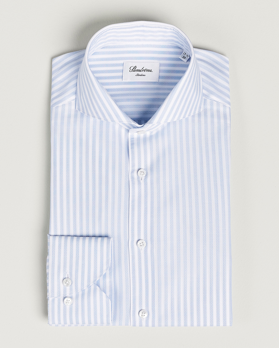 Heren | Overhemden | Stenströms | Slimline Cut Away Structure Striped Shirt Blue
