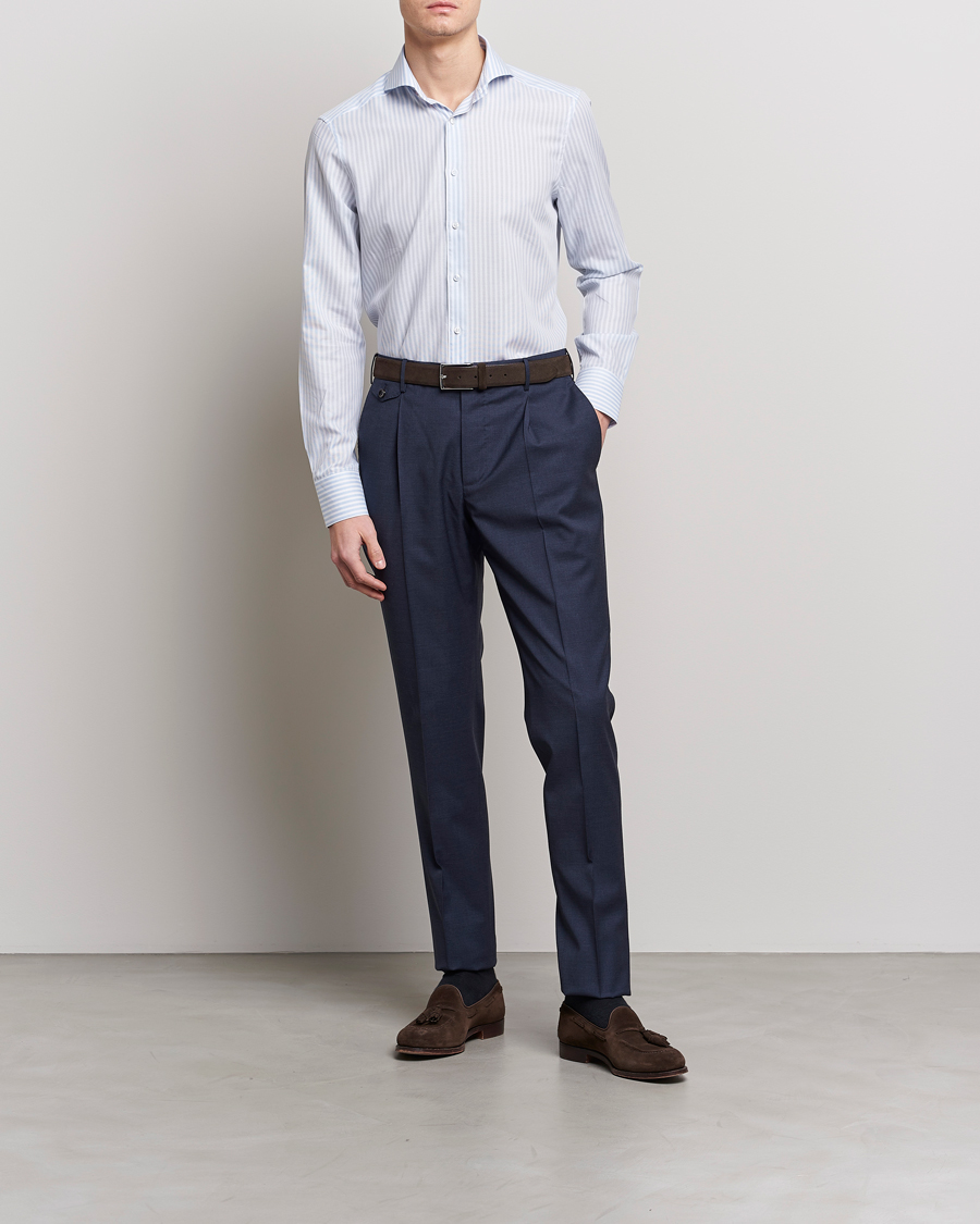 Heren | Overhemden | Stenströms | Slimline Cut Away Structure Striped Shirt Blue