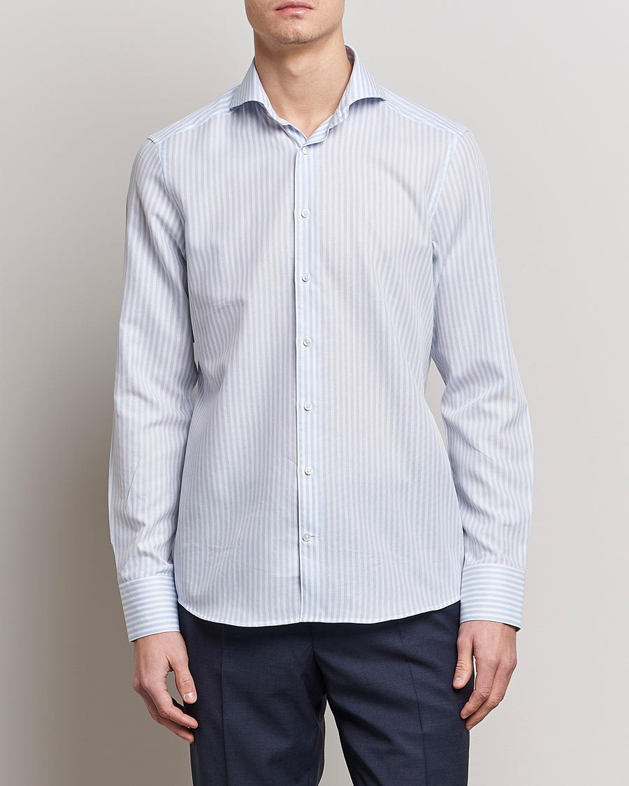 Heren | Overhemden | Stenströms | Slimline Cut Away Structure Striped Shirt Blue