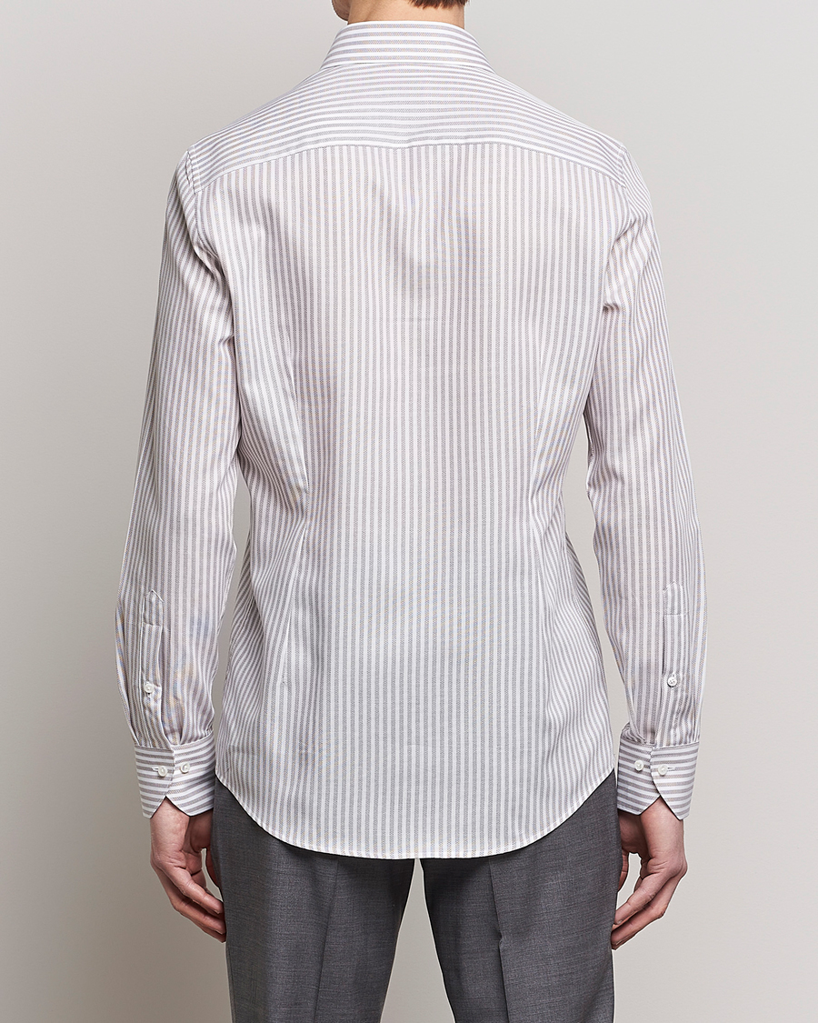 Heren | Overhemden | Stenströms | Slimline Cut Away Structure Striped Shirt Brown