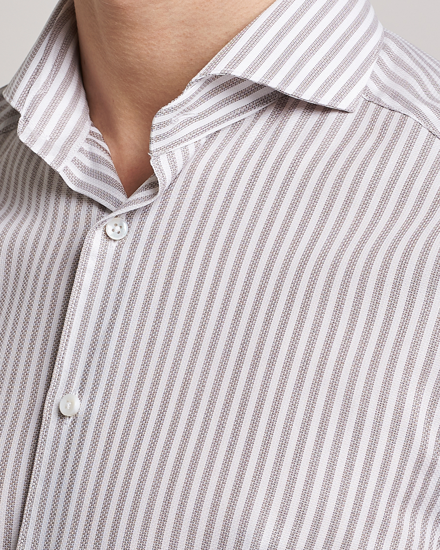 Heren | Overhemden | Stenströms | Slimline Cut Away Structure Striped Shirt Brown
