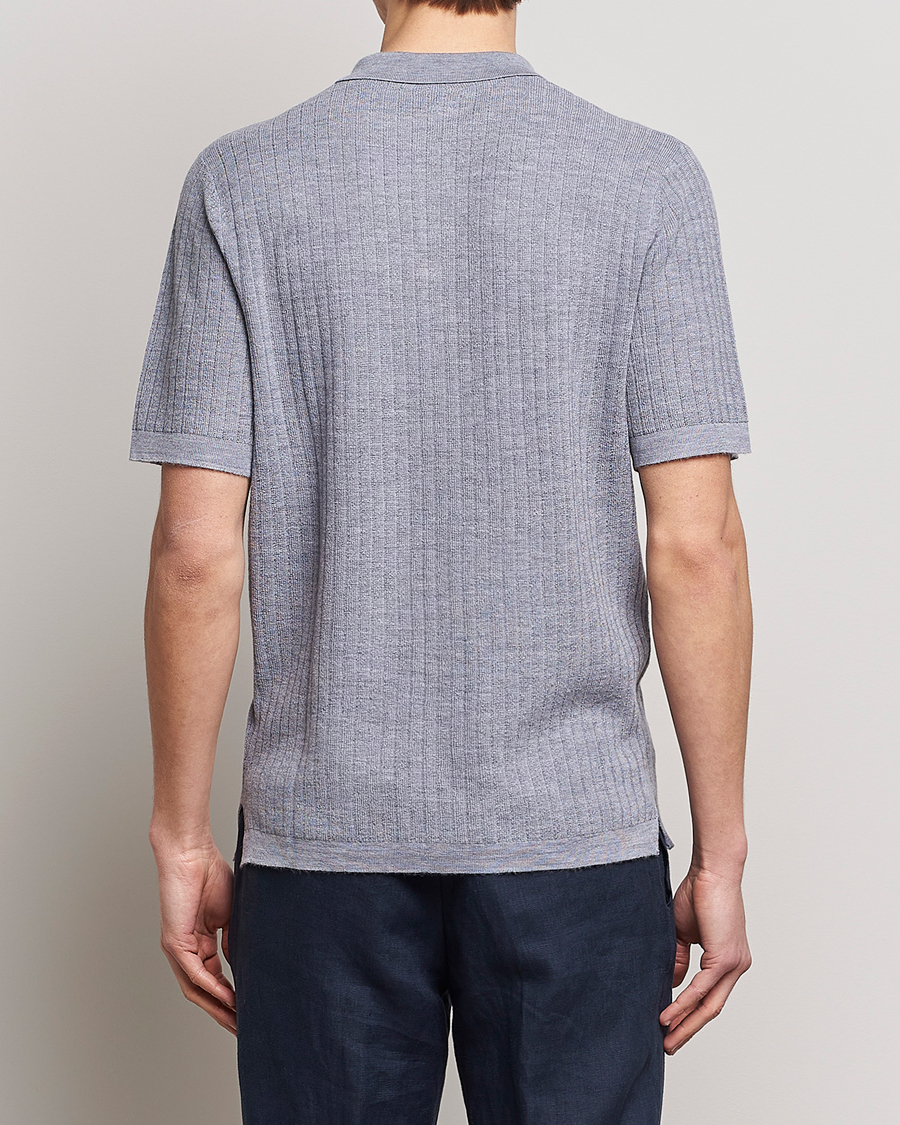 Heren | Polo's | Stenströms | Merino/Lyocell Ribbed Buttoned Polo Shirt Grey