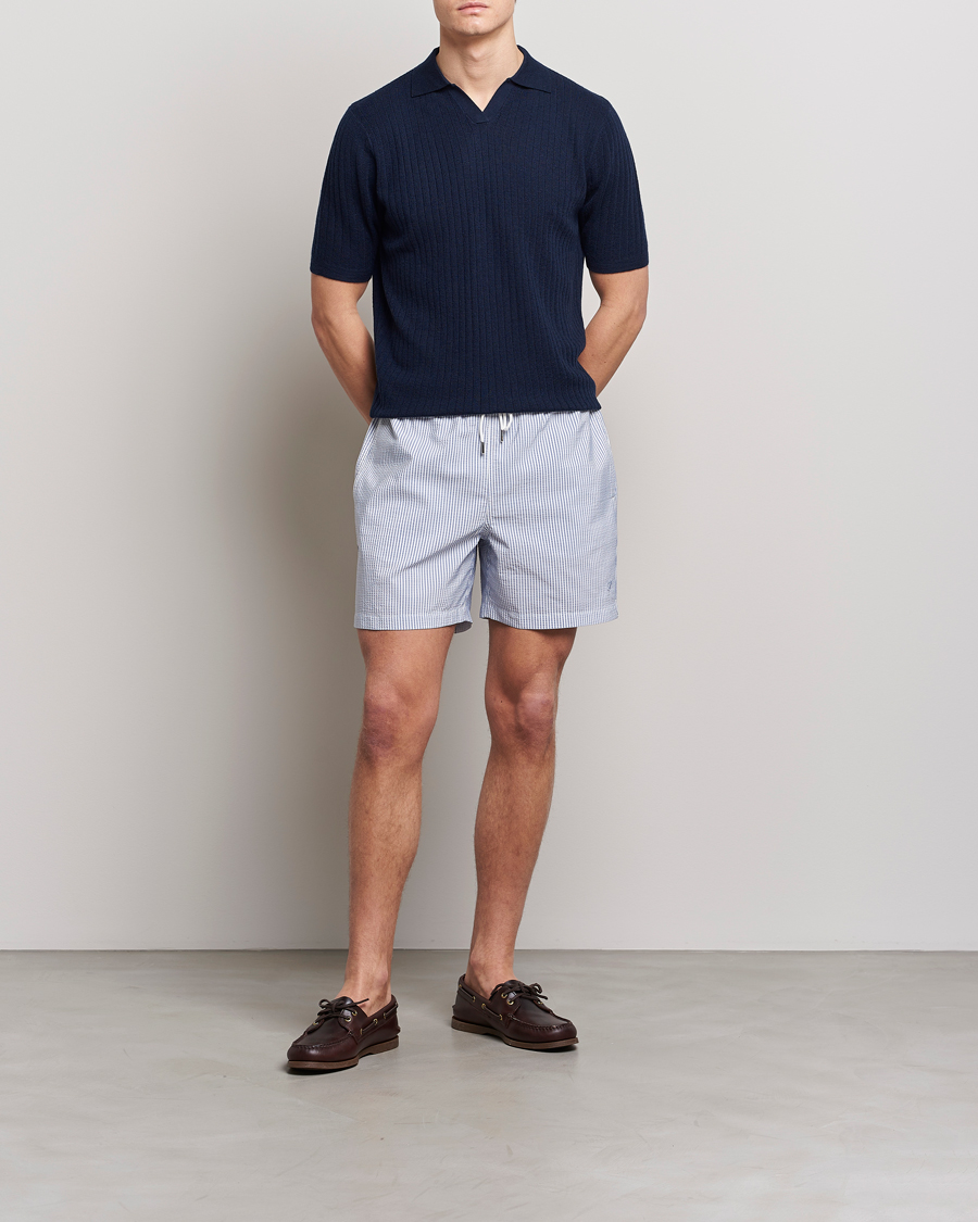 Heren | Polo's | Stenströms | Merino/Lyocell Ribbed Open Collar Polo Navy