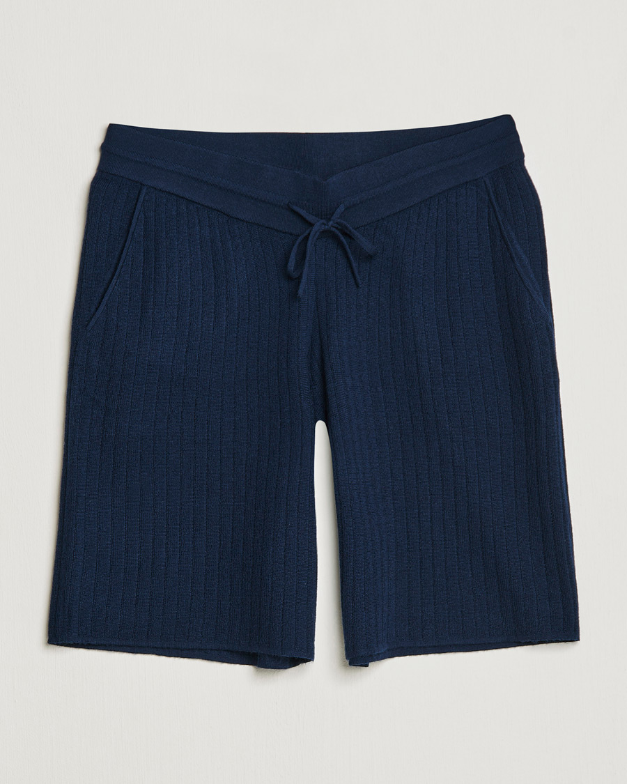 Heren | Korte broek | Stenströms | Merino/Lyocell Ribbed Shorts Navy