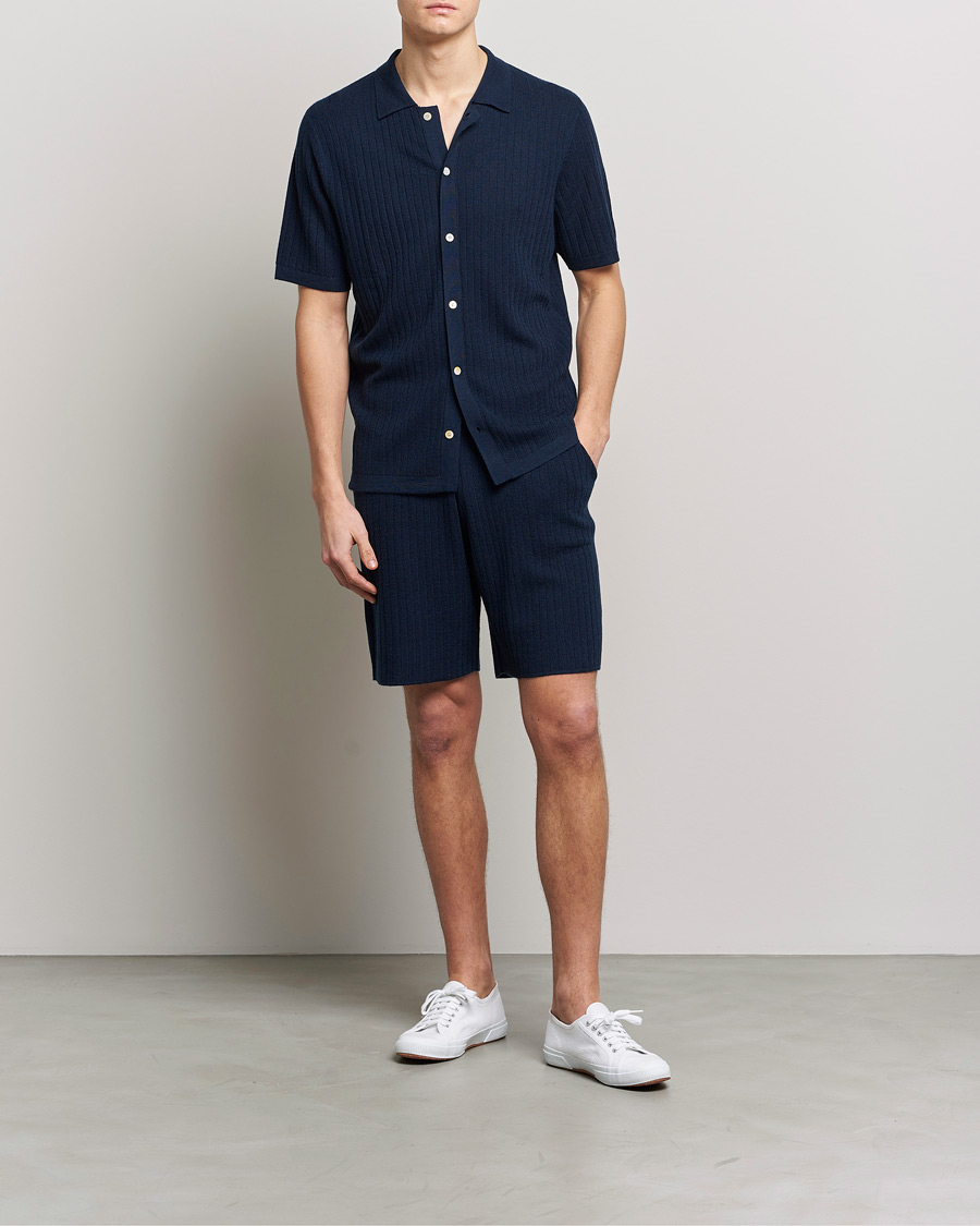 Heren | Korte broek | Stenströms | Merino/Lyocell Ribbed Shorts Navy