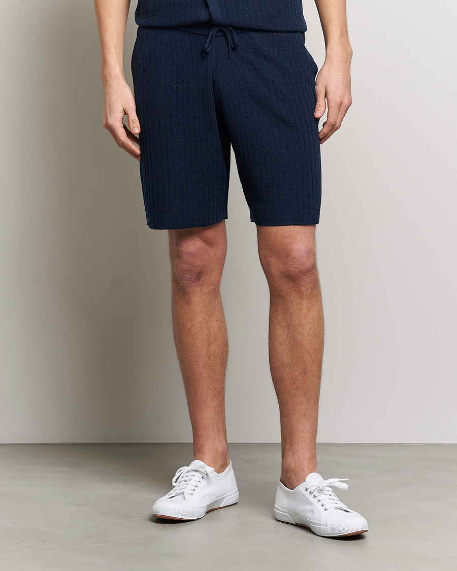 Heren | Korte broek | Stenströms | Merino/Lyocell Ribbed Shorts Navy