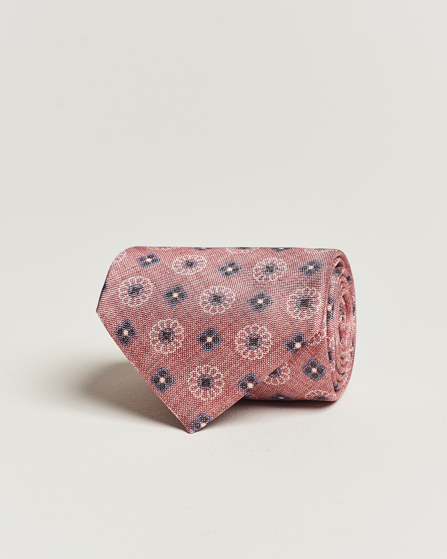 Heren | Stenströms Flower Printed Silk Tie Pink | Stenströms | Flower Printed Silk Tie Pink