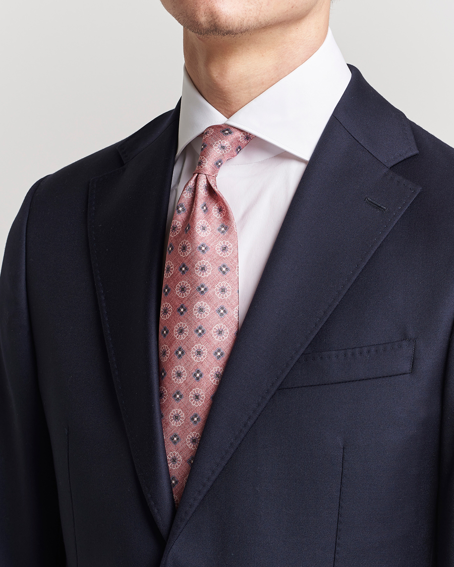 Heren | Stenströms Flower Printed Silk Tie Pink | Stenströms | Flower Printed Silk Tie Pink