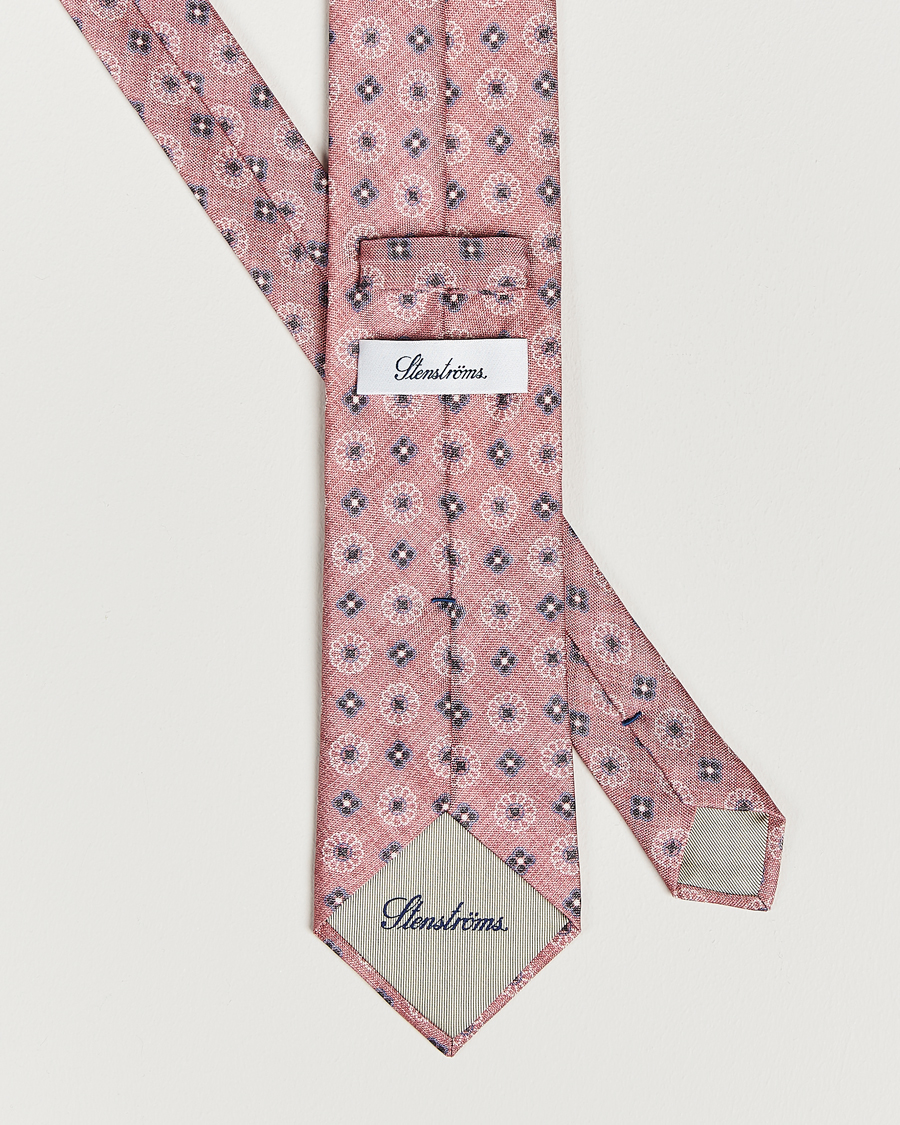 Heren | Stenströms Flower Printed Silk Tie Pink | Stenströms | Flower Printed Silk Tie Pink