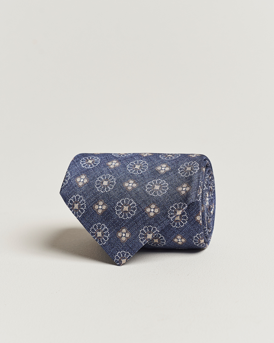 Heren | Stenströms Flower Printed Silk Tie Navy | Stenströms | Flower Printed Silk Tie Navy