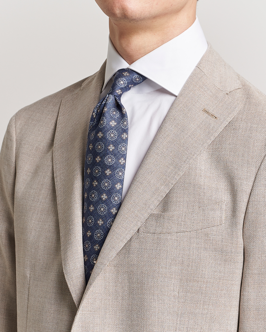 Heren | Stenströms Flower Printed Silk Tie Navy | Stenströms | Flower Printed Silk Tie Navy