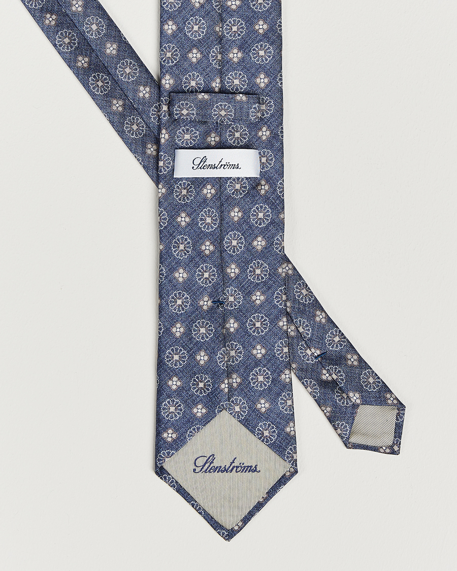 Heren | Stenströms Flower Printed Silk Tie Navy | Stenströms | Flower Printed Silk Tie Navy