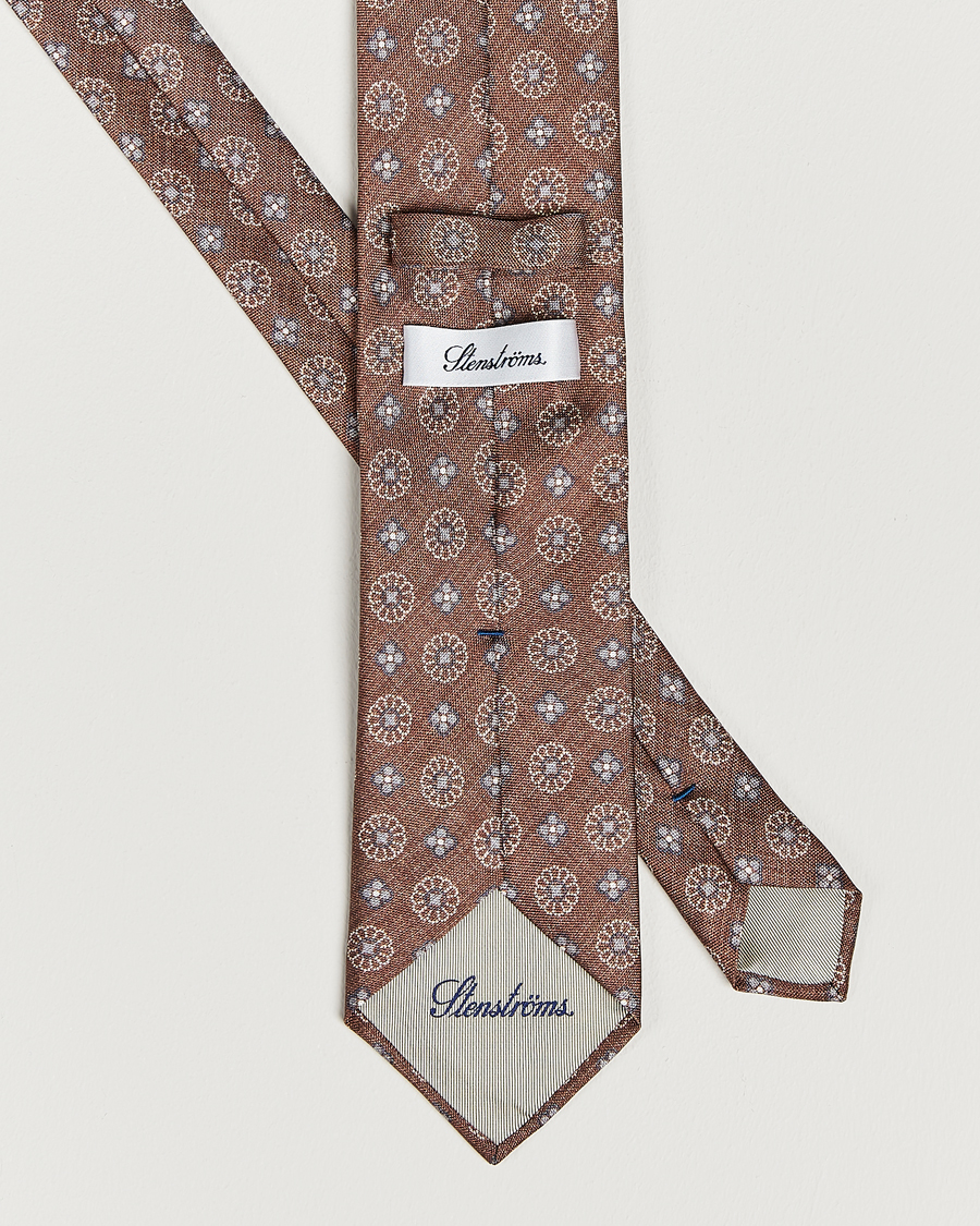 Heren | Stenströms Flower Printed Silk Tie Brown | Stenströms | Flower Printed Silk Tie Brown