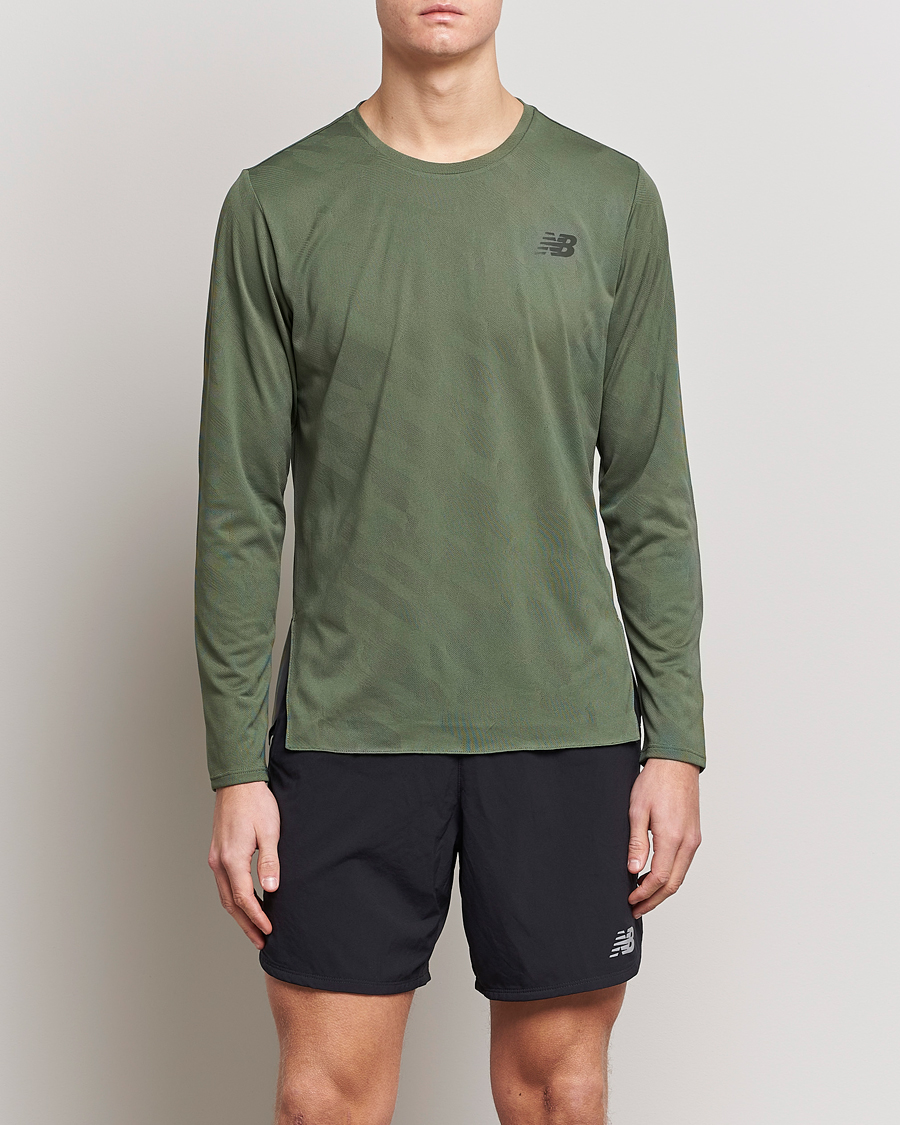 Heren | T-shirts | New Balance Running | Q Speed Jacquard Long Sleeve T-Shirt Olive
