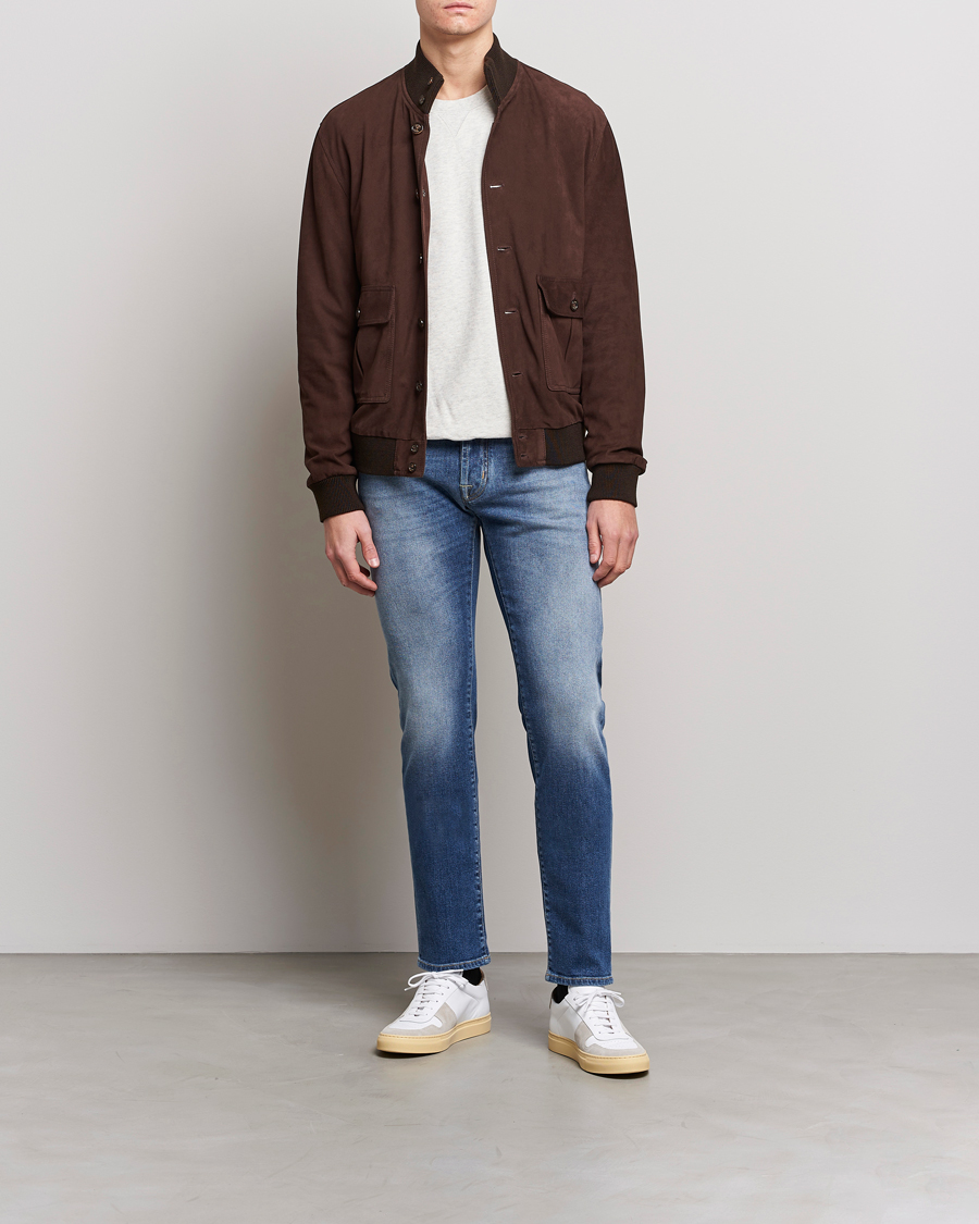 Heren | Jeans | Jacob Cohën | Nick Slim Fit Eco Friendly Stretch Jeans Mid Blue