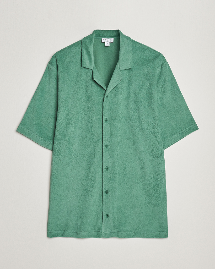 Heren | Overhemden | Sunspel | Towelling Camp Collar Shirt Thyme Green