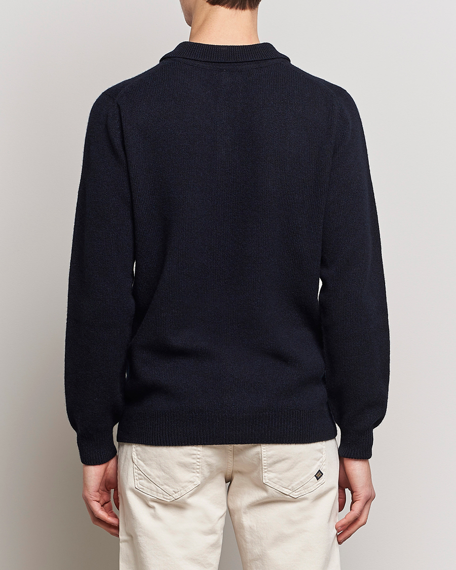 Heren | Truien | Sunspel | Lambswool Poloshirt Dark Navy