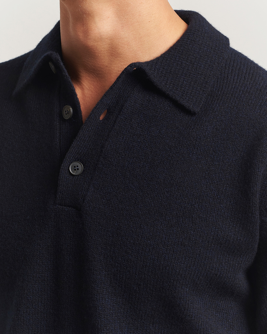 Heren | Truien | Sunspel | Lambswool Poloshirt Dark Navy