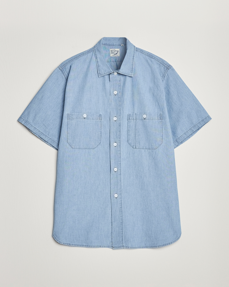 Heren | Overhemden | orSlow | Chambray Short Sleeve Work Shirt Light Blue
