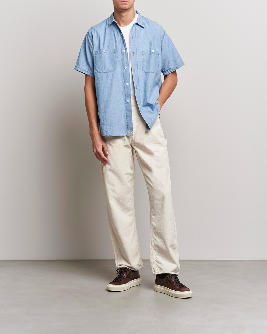 Heren | Overhemden | orSlow | Chambray Short Sleeve Work Shirt Light Blue