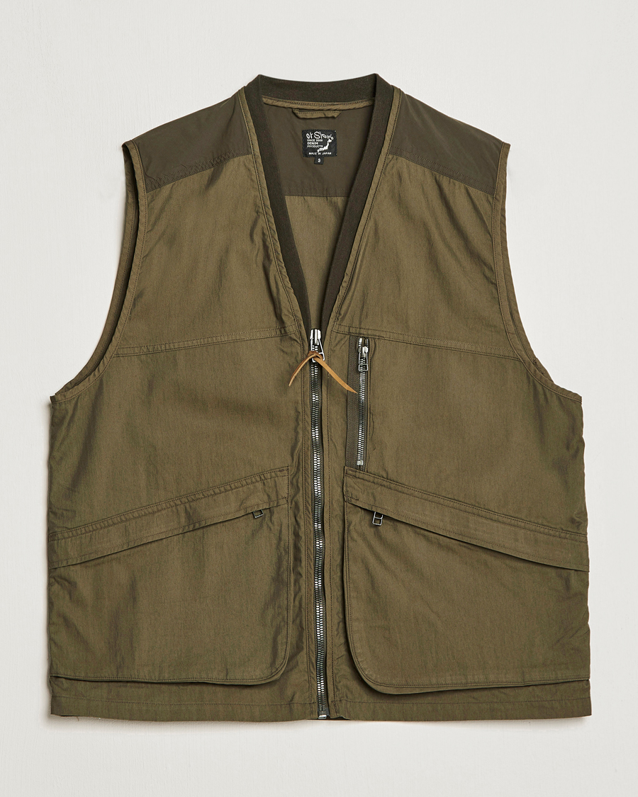 Heren | Gilets | orSlow | Cotton Nylon Utility Vest Army Green