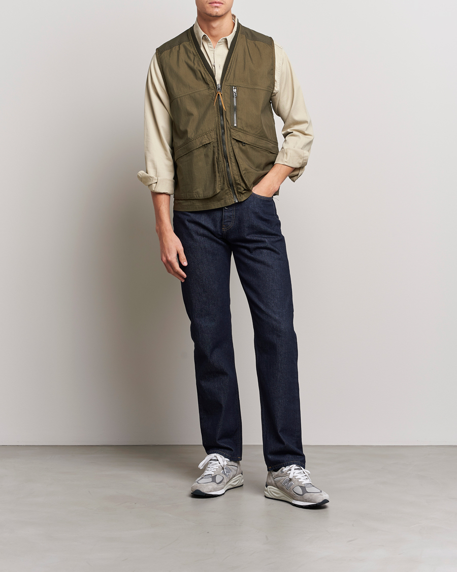 Heren | Gilets | orSlow | Cotton Nylon Utility Vest Army Green