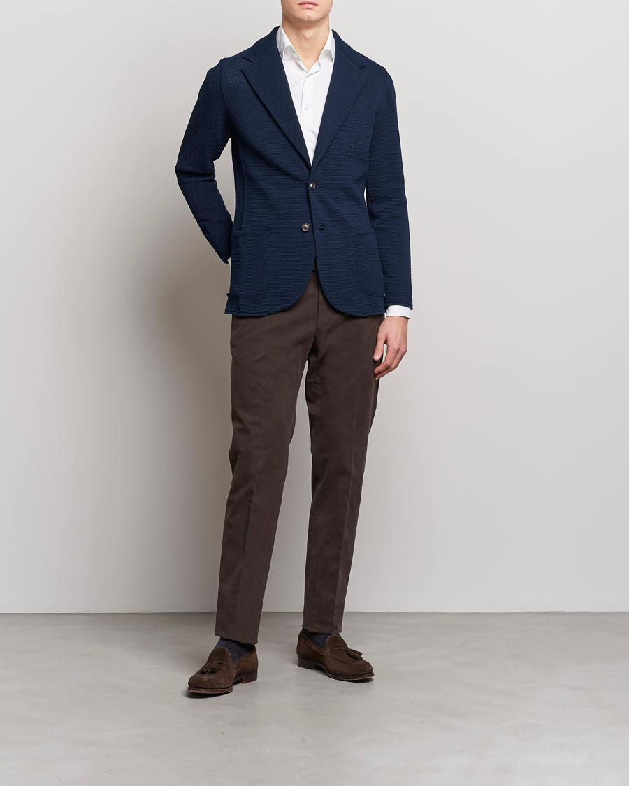 Heren | Blazers | Lardini | Knitted Structure Cotton Blazer Navy