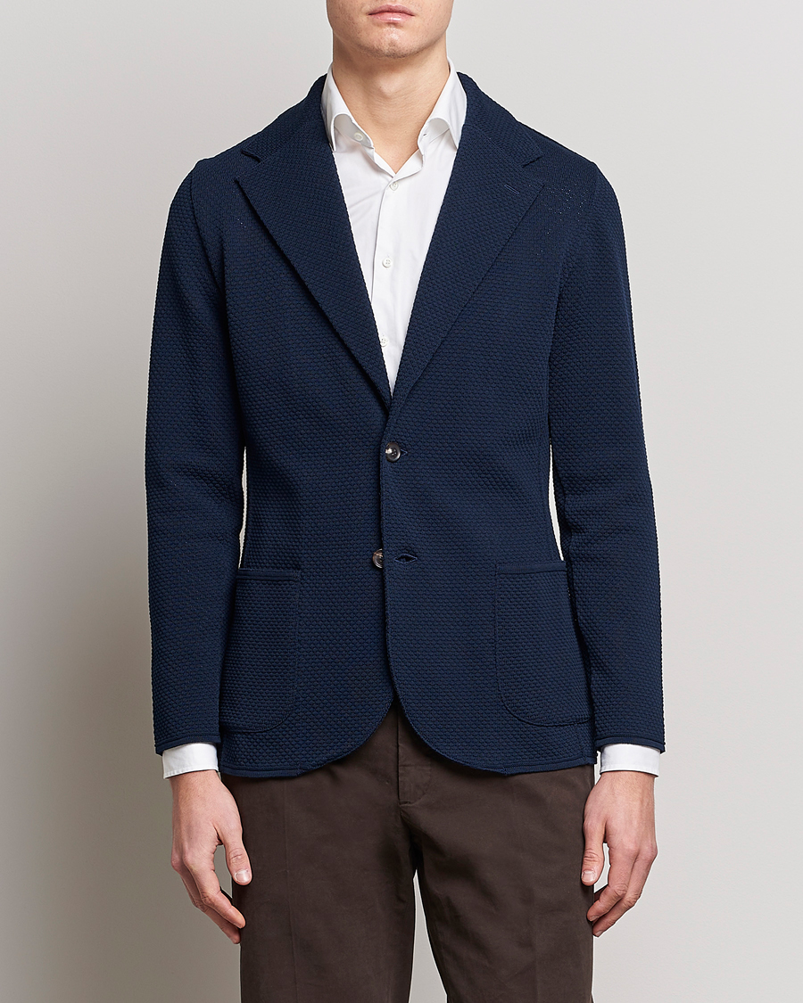 Heren | Blazers | Lardini | Knitted Structure Cotton Blazer Navy