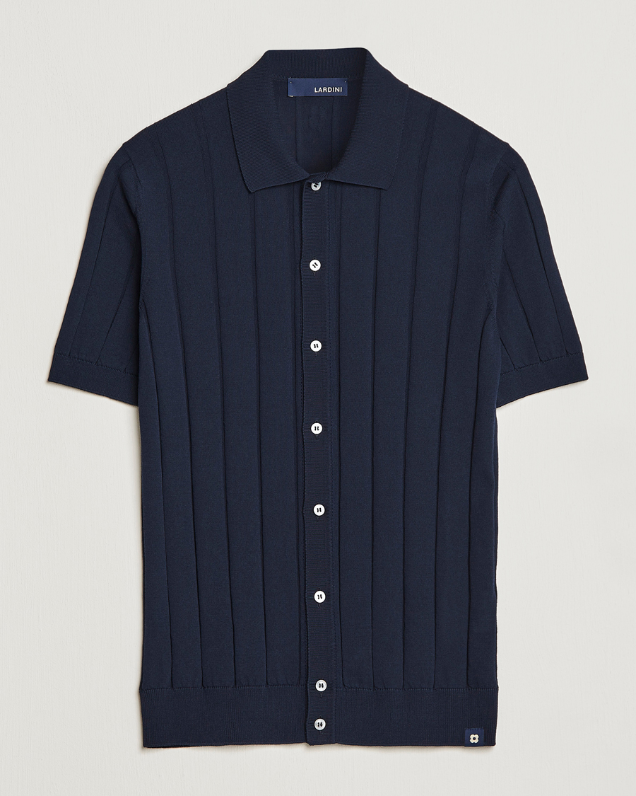 Heren | Overhemden | Lardini | Short Sleeve Knitted Cotton Crèpe Shirt Navy