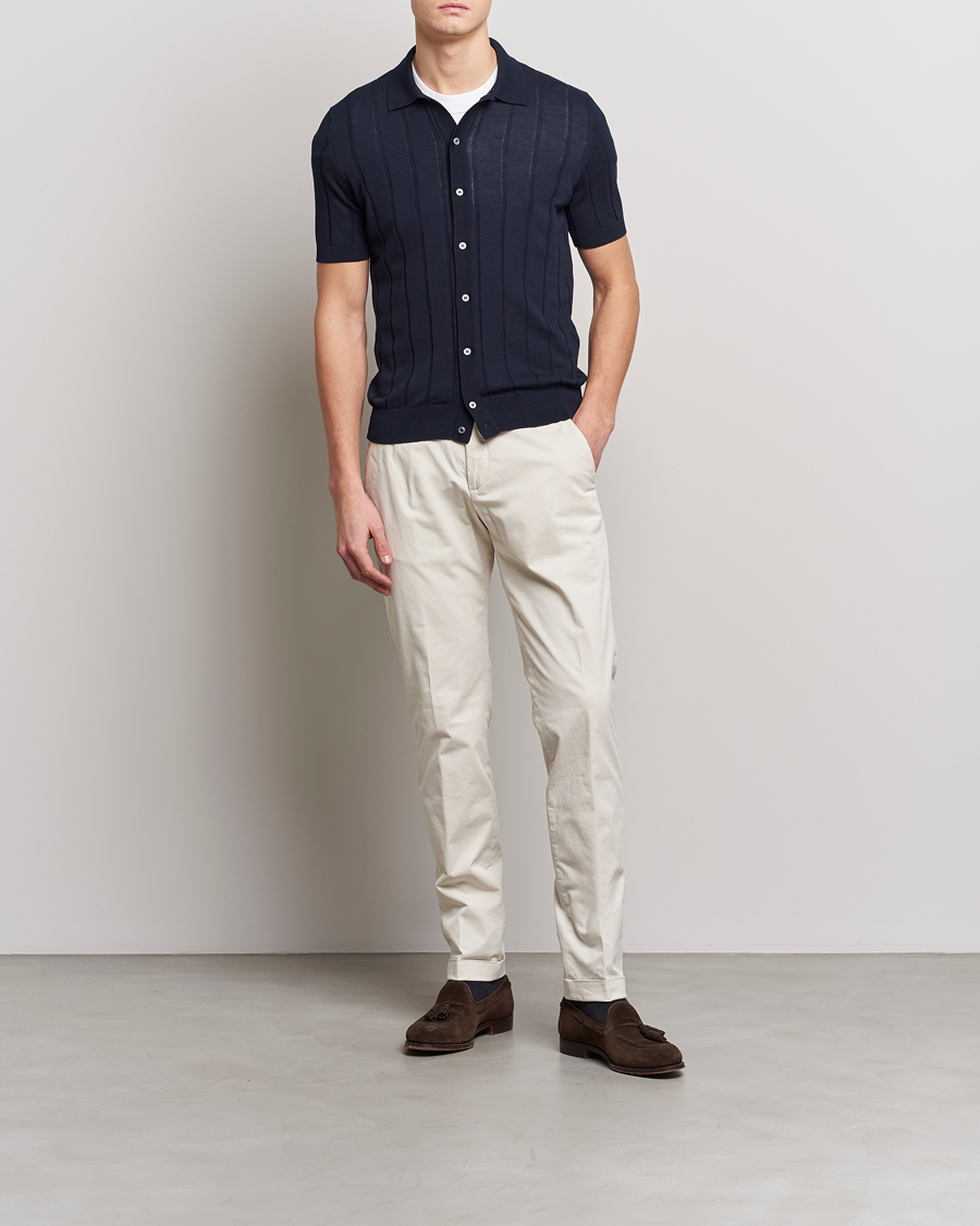 Heren | Overhemden | Lardini | Short Sleeve Knitted Cotton Crèpe Shirt Navy