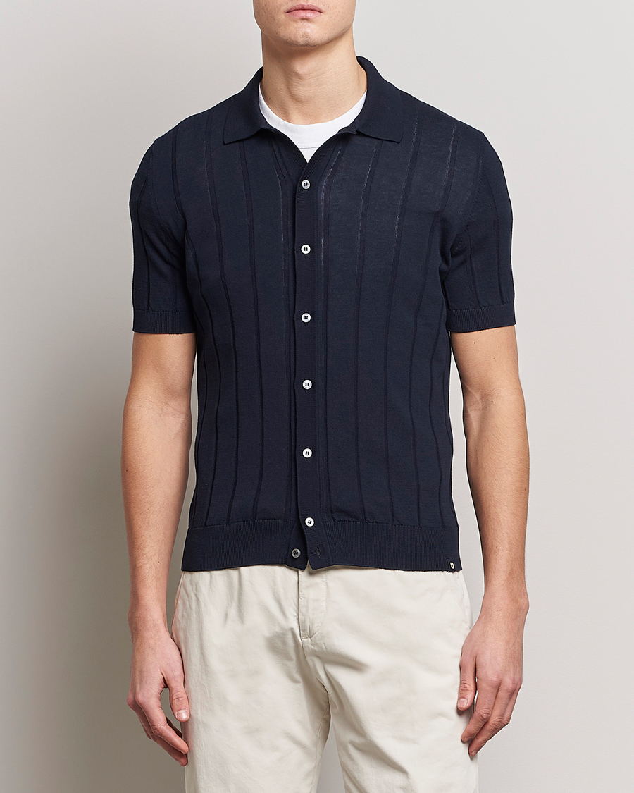 Heren | Overhemden | Lardini | Short Sleeve Knitted Cotton Crèpe Shirt Navy
