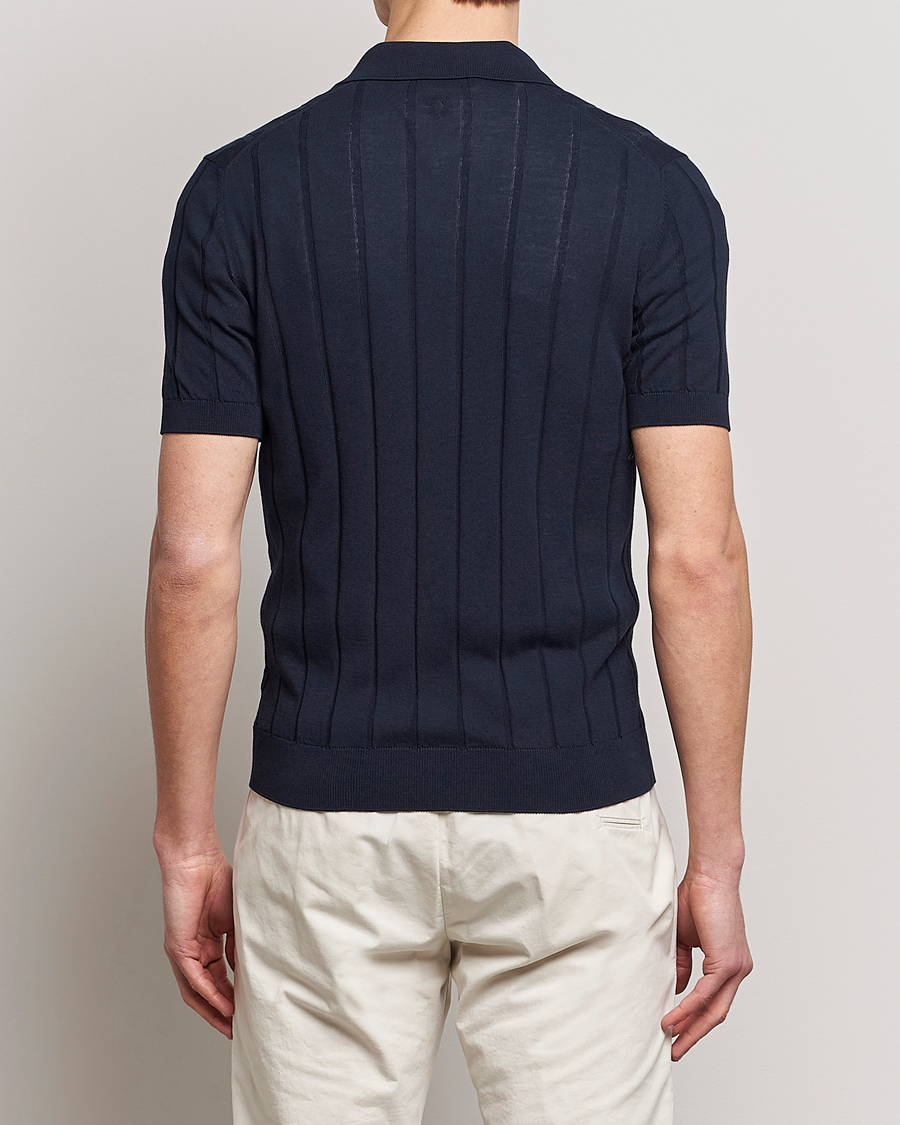 Heren | Overhemden | Lardini | Short Sleeve Knitted Cotton Crèpe Shirt Navy