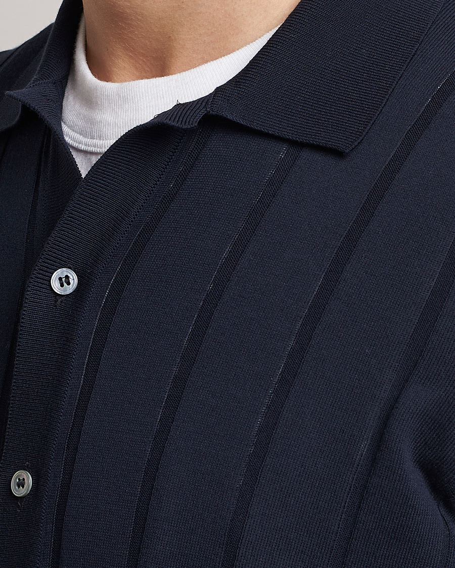Heren | Overhemden | Lardini | Short Sleeve Knitted Cotton Crèpe Shirt Navy