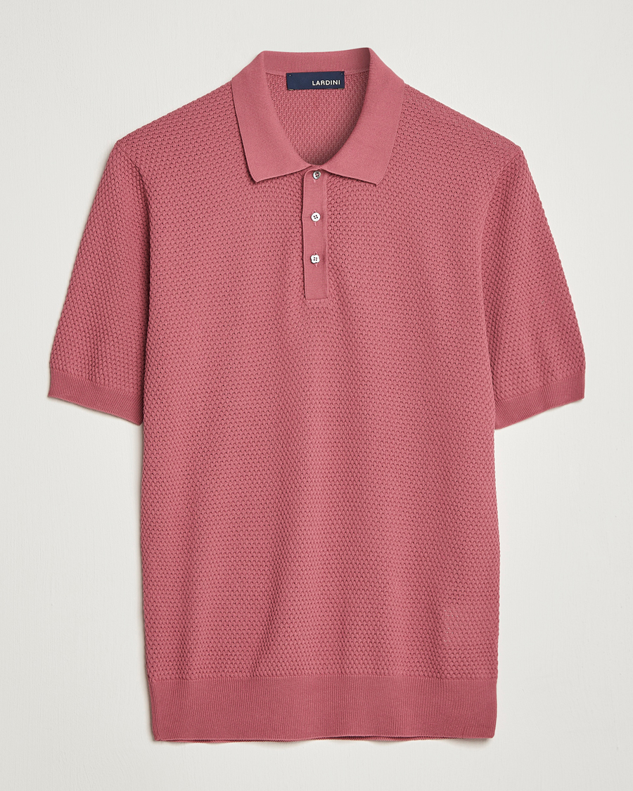 Heren | Polo's | Lardini | Short Sleeve Knitted Structure Cotton Polo Soft Pink