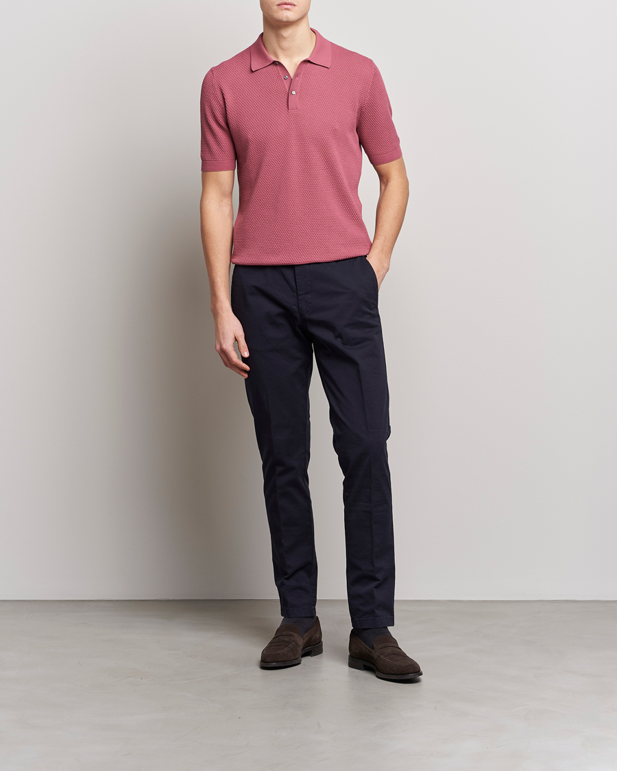 Heren | Polo's | Lardini | Short Sleeve Knitted Structure Cotton Polo Soft Pink