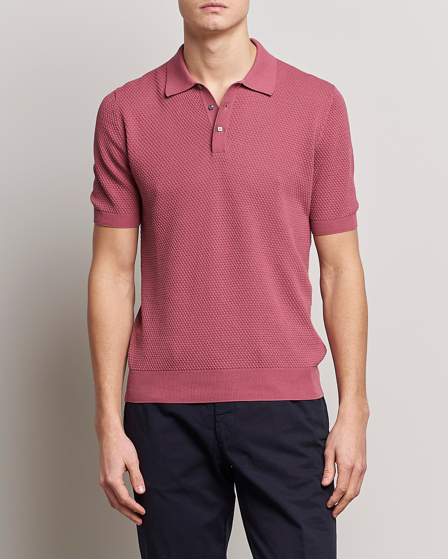 Heren | Polo's | Lardini | Short Sleeve Knitted Structure Cotton Polo Soft Pink