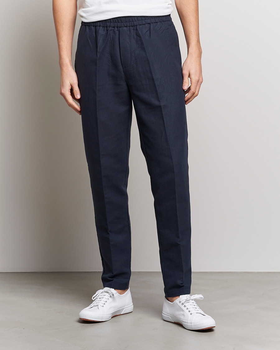 Heren | Samsøe Samsøe | Samsøe Samsøe | Smithy Linen/Cotton Drawstring Trousers Salute Navy