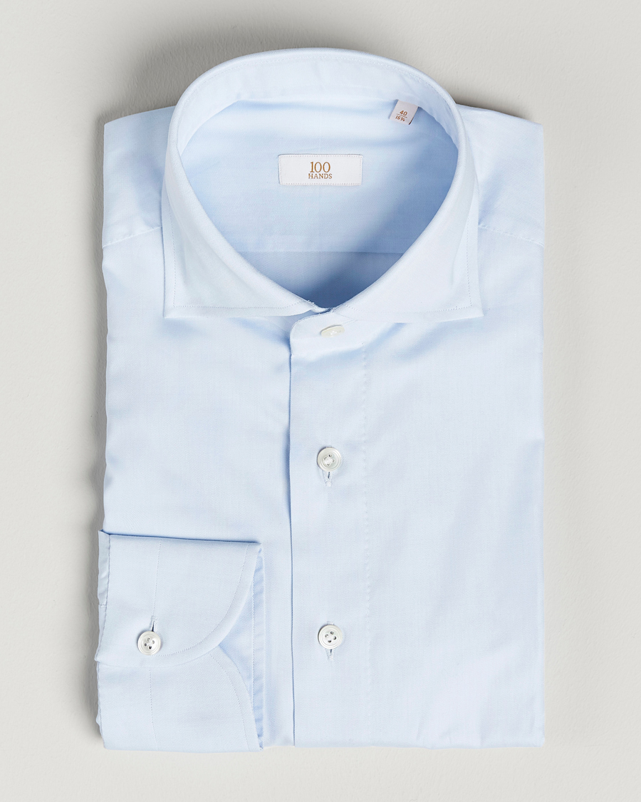 Heren | Zakelijke overhemden | 100Hands | Gold Line Cotton Twill Cut Away Shirt Light Blue