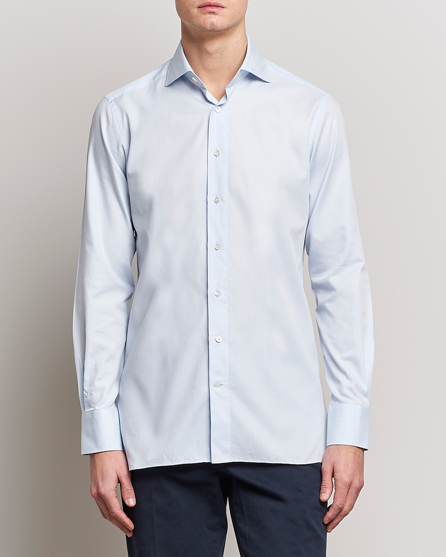 Heren | Zakelijke overhemden | 100Hands | Gold Line Cotton Twill Cut Away Shirt Light Blue