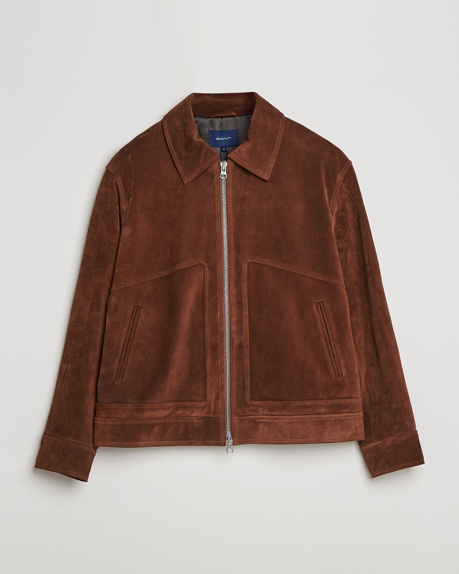 Heren | Jassen | GANT | Suede Jacket Mahogany Brown