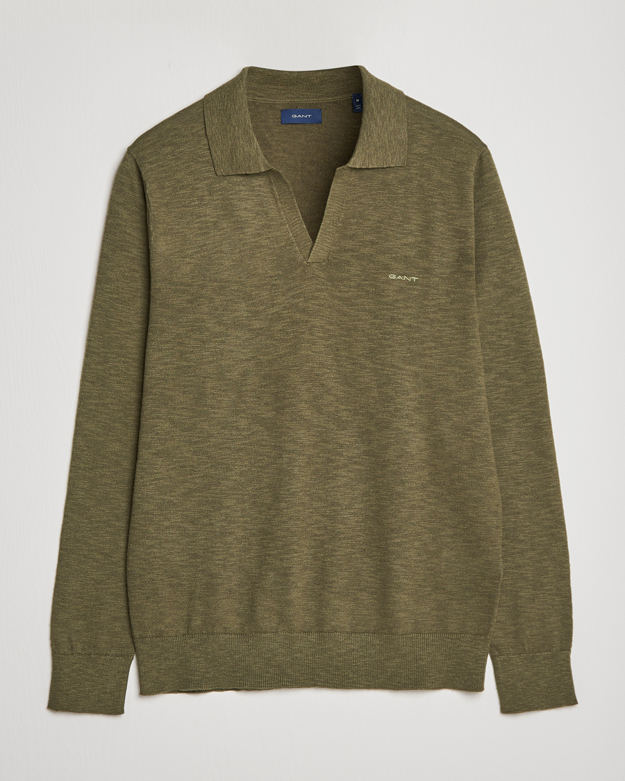 Heren | Truien | GANT | Cotton/Linen Knitted Polo Racing Green