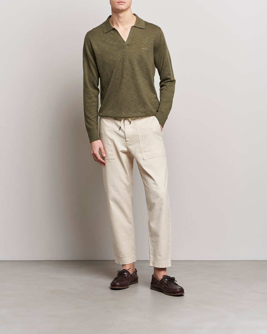 Heren | Truien | GANT | Cotton/Linen Knitted Polo Racing Green
