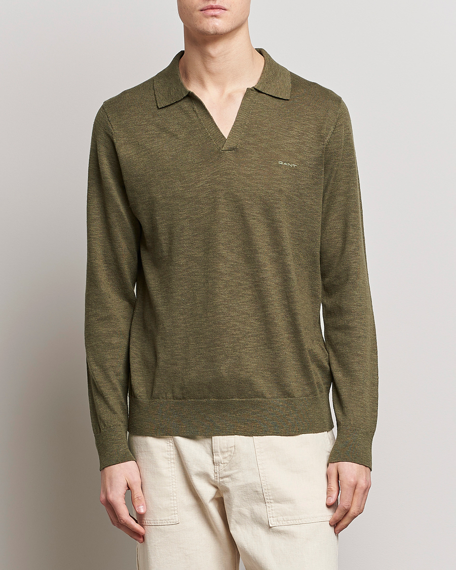 Heren | Truien | GANT | Cotton/Linen Knitted Polo Racing Green