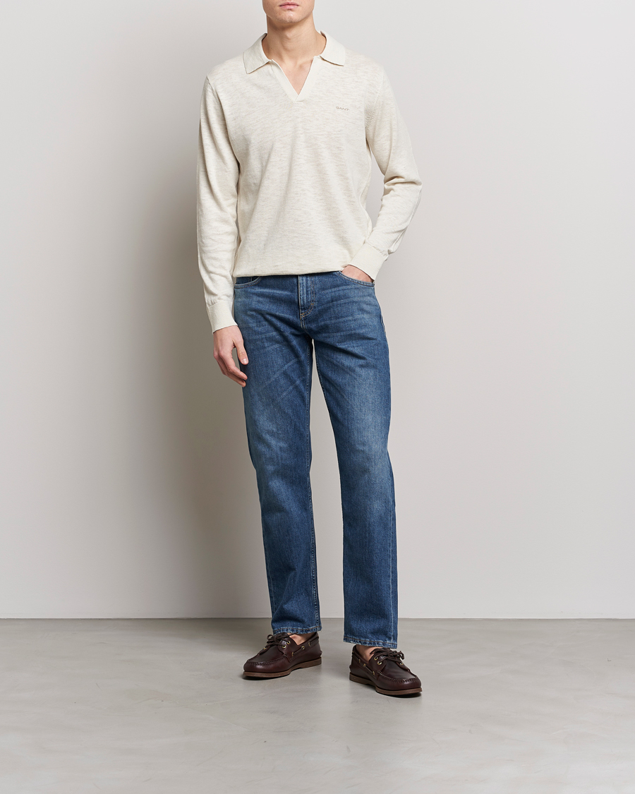 Heren | Truien | GANT | Cotton/Linen Knitted Polo Putty