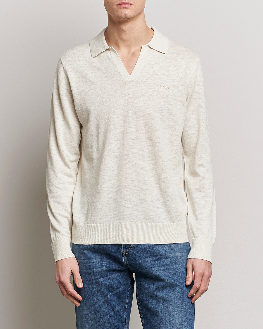 Heren | Truien | GANT | Cotton/Linen Knitted Polo Putty
