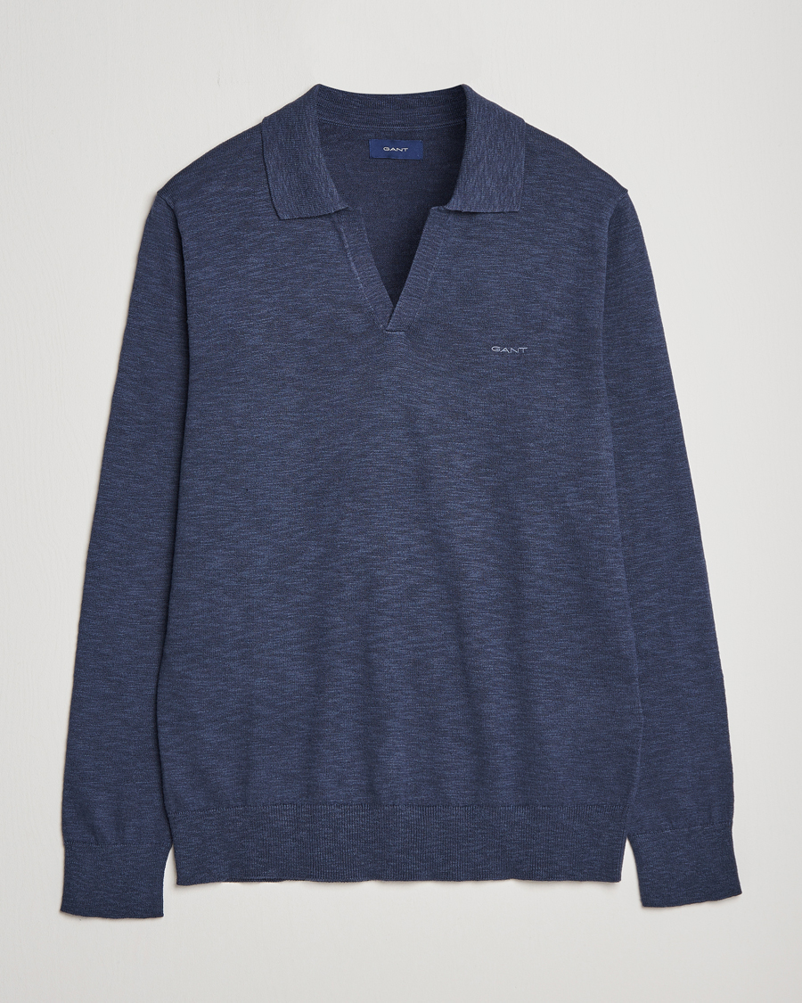 Heren | Truien | GANT | Cotton/Linen Knitted Polo Deep Ocean